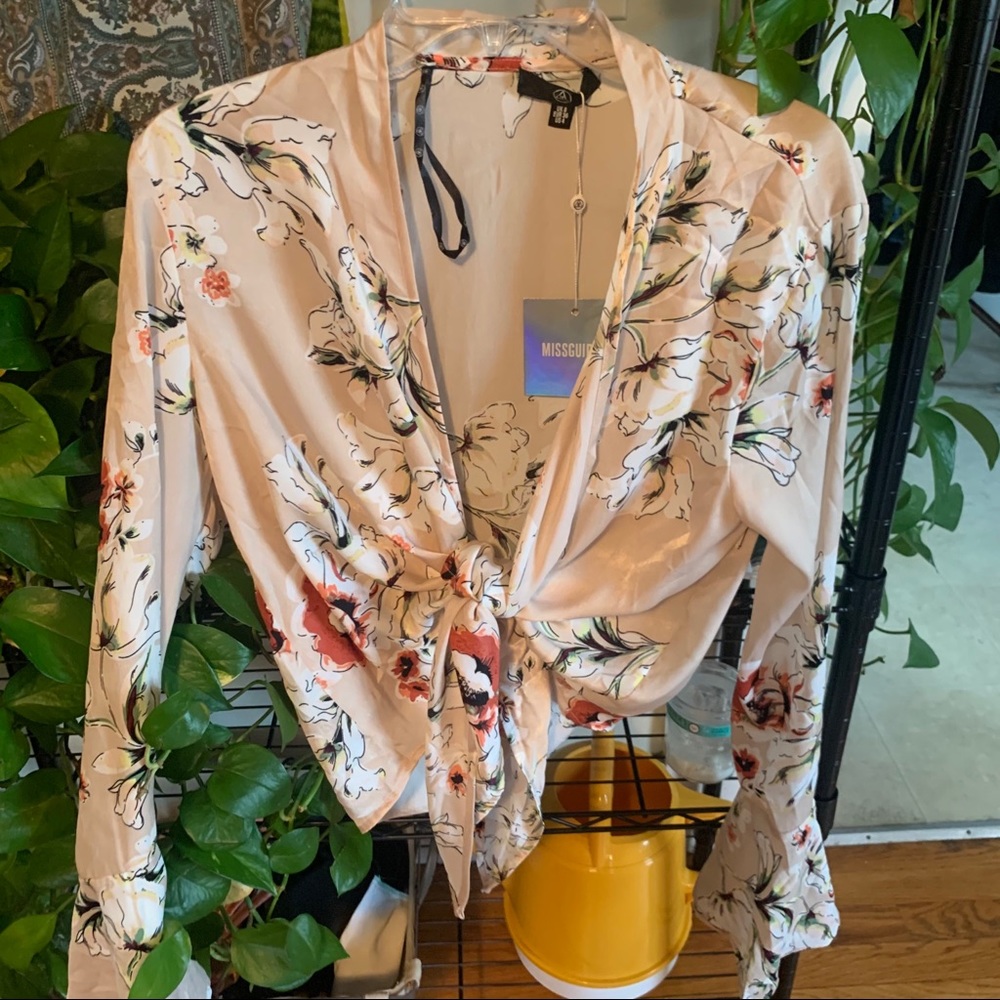 Floral Tie Front Blouse NWT